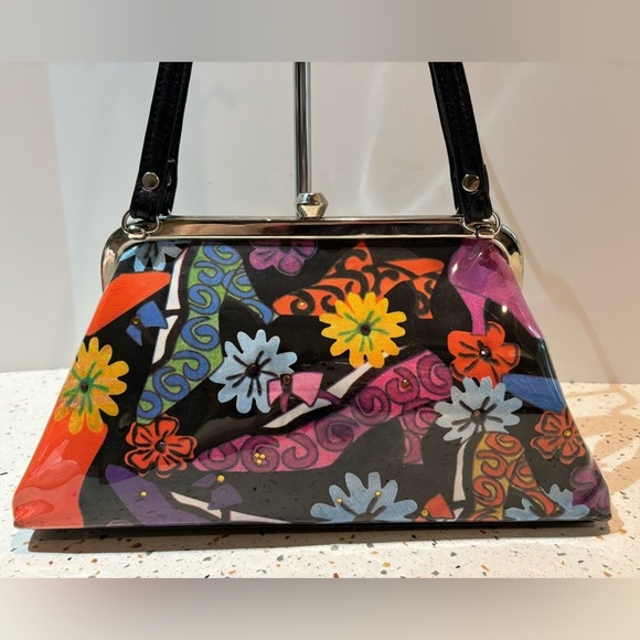 VTG Y2K Plastic Covered Floral & Crystal Fabric w Clasp Lock Shoulder Bag Purse - Picture 5 of 13